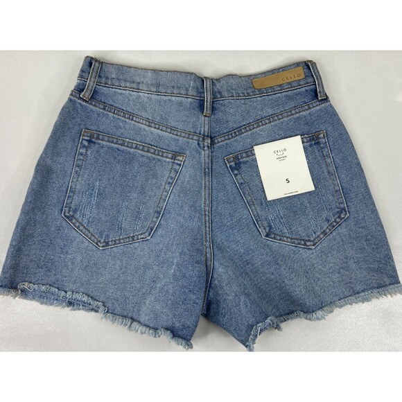 Cello Women Small Denim Shorts Blue High Rise Cutoff Frayed NWT - Picture 2 of 8